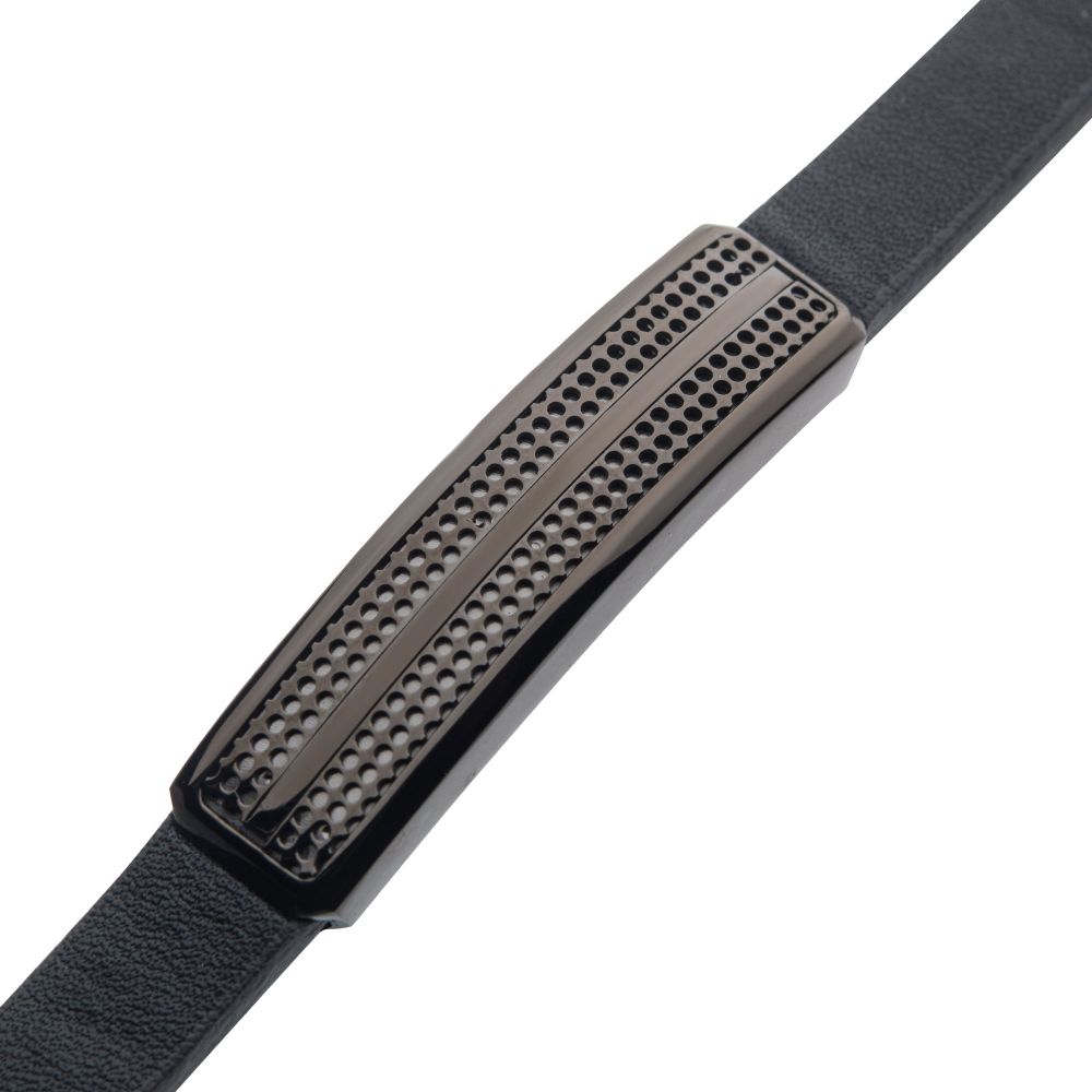 Black Leather with Black IP Streamline ID Bracelet