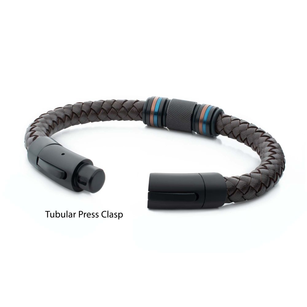 Brown Full Grain Cowhide Leather Braided Bracelet with Multicolor Beads