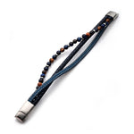 Leather & Blue Denim with Lapis Lazuli & Tiger's Eye Stone Bead Multi-Strand Bracelet