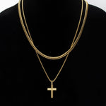 Polished 18Kt Gold IP Scale Cross Drop Pendant with Bold Box Chain